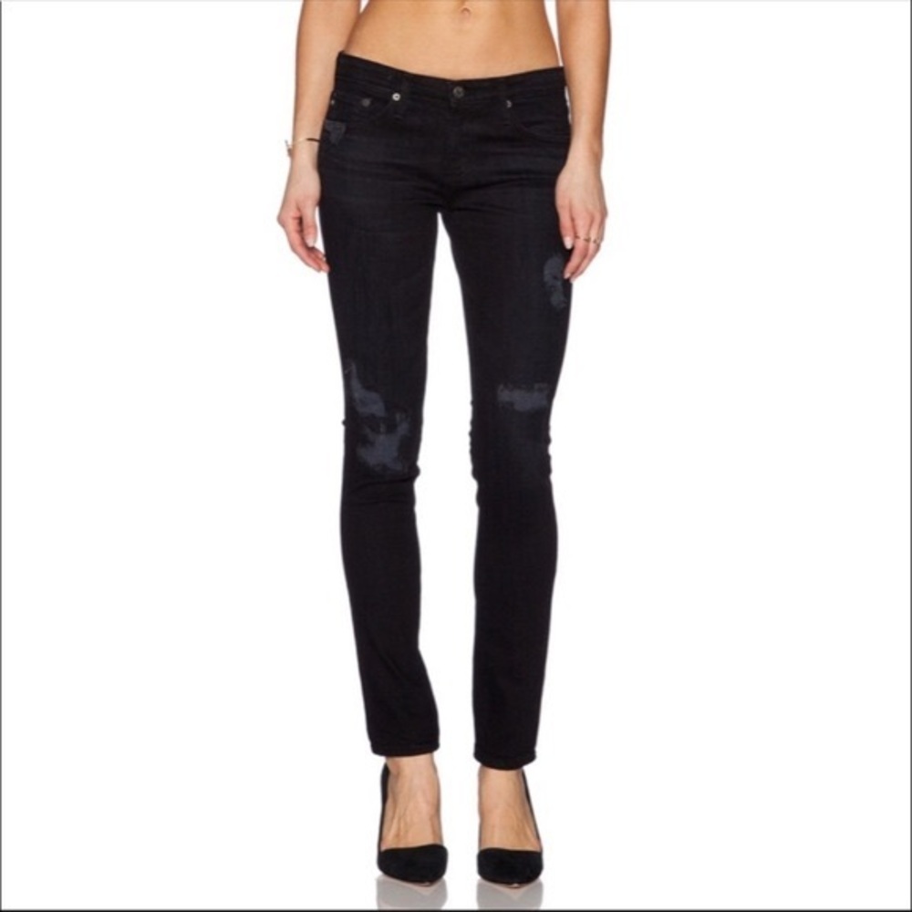 AG Jeans 2 Years Remote Mended Slim Straight Ripped Washed Black Jeans Size 25